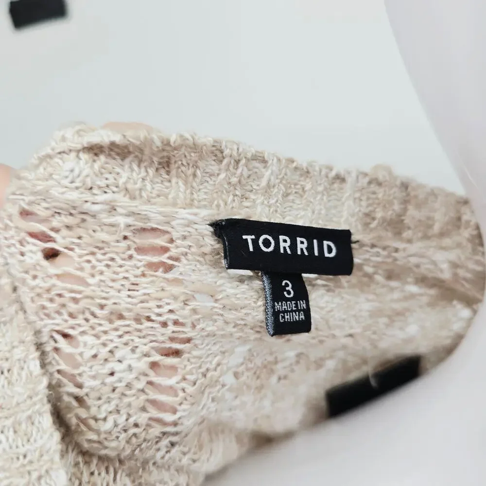 Torrid Beige Marled Pointelle Shrug Cardigan Sweater Tan 3 New